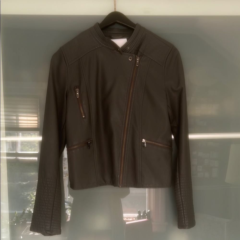Olive FauxLeather Jacket with Fitted Moto Design